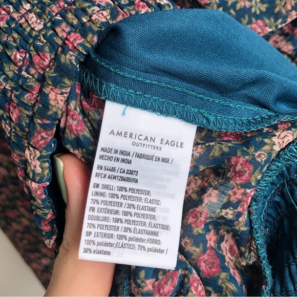 American Eagle Floral Tie Front Floral Button Dwn Blouse Smocked Waist Top Sz S - Picture 11 of 14